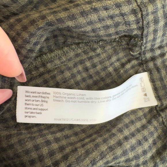 Eileen Fisher Pants Women X Large Green Black Puckered Organic Linen Tapered - Picture 8 of 12